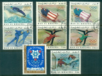 Ras-Al-Khaima-1967-Mi209-216-Winter-Olympics-Grenoble-CTO