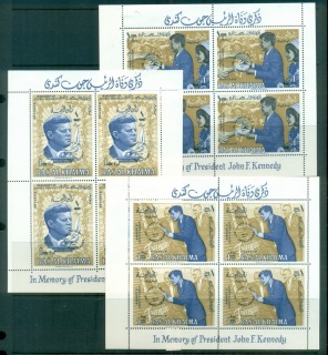 Ras-Al-Khaima-1967-MiMS31-33-JFK-Kennedy-Opt-New-Currency-1-sheet-small-margin-separation