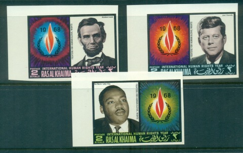 Ras-Al-Khaima-1968-Mi226-228B-International-Human-Rights-IMPERF-MLH