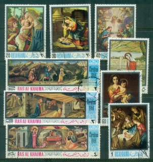 Ras-Al-Khaima-1968-Mi267-275-Xmas-Paintings-CTO