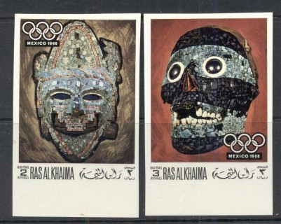 Ras-Al-Khaima-1969-Mi347-348-Summer-Olympics-Mexico-III-IMPERF-MUH