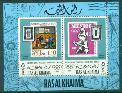 Ras-Al-Khaima-1969-MiMS70A-EFIMEX-Stamps-on-Stamps-MS-MLH