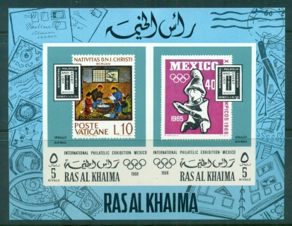 Ras-Al-Khaima-1969-MiMS70B-EFIMEX-Stamps-on-Stamps-MS-IMPERF-MLH