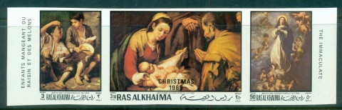 Ras-Al-Khaima-1970-Mi349-351B-Xmas-Paintings-IMPERF-MLH