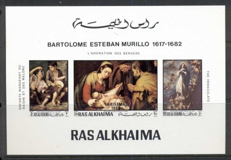 Ras-Al-Khaima-1970-Mi349-351MS-Xmas-1969-Paintings-MS-MUH