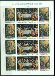 Ras-Al-Khaima-1970-Mi361-363B-Easter-Paintings-sheet-IMPERF-MLH