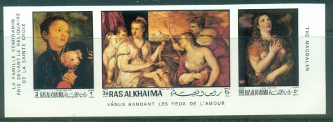 Ras-Al-Khaima-1970-Mi368-370B-Famous-Paintings-Titian-IMPERF-MLH