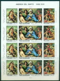 Ras-Al-Khaima-1970-Mi399-401B-Xmas-Paintings-sheetlet-IMPERF-MLH