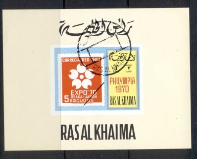 Ras-Al-Khaima-1970-Mi486-Philympia-Stamp-Ex-deluxe-IMPERF-MS-CTO