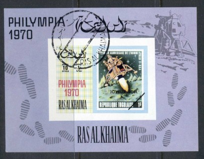 Ras-Al-Khaima-1970-MiMSX95B-Philympia-Stamp-Ex-IMPERF-MS-CTO