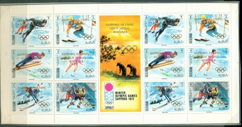 Ras-Al-Khaima-1971-Mi534-539-Winter-Olympics-Sapporo-Opt-Gold-Medalists-sheetlet-foldedMUH