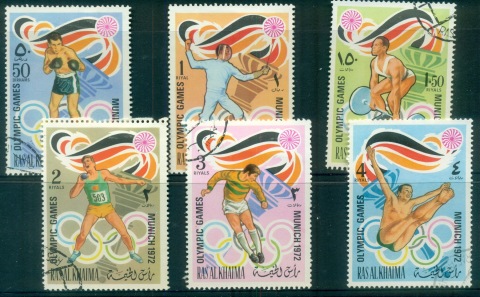 Ras-Al-Khaima-1972-Mi649-654-Summer-Olympics-Munich-CTO