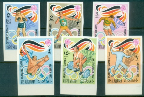 Ras-Al-Khaima-1972-Mi649-654B-Summer-Olympics-Munich-IMPERF-MLH