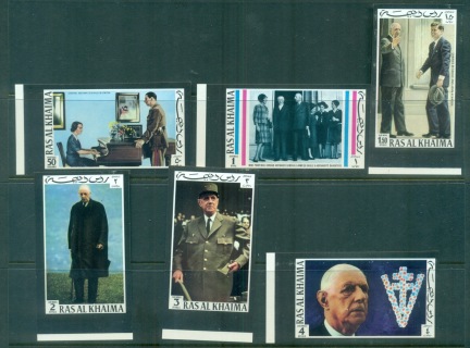 Ras-Al-Khaima-1972-Mi670-675B-Charles-de-Gaulle-IMPERF-MLH