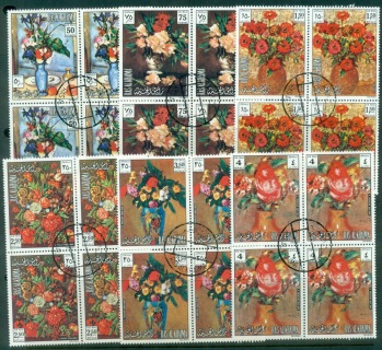 Ras-Al-Khaima-1972-Mi865-870-Flower-Paintings-blk4-CTO