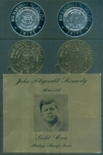 Ras-al-Khaima-1968-JFK-Kennedy-in-Memoriam-Silver-Gold-Foil-inc-presentation-folder-MUH-lot84693