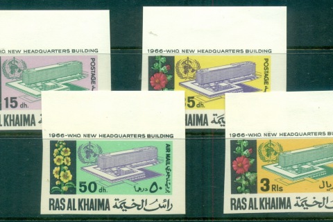 Ras-Al-Khaima-1966-Mi148-151B-1966-WHO-World-Health-Organisation-Headquarters-IMPERF-CTO