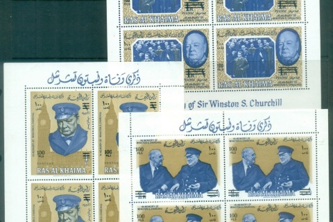 Ras-Al-Khaima-1966-MiMS16-18-Winston-Churchill-Opt-New-Currency-3xMS-MLH