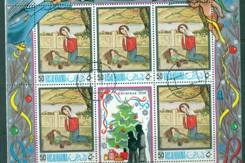Ras-Al-Khaima-1968-Mi270-Xmas-Paintings-sheetlet-CTO