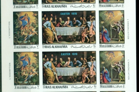Ras-Al-Khaima-1970-Mi361-363B-Easter-Paintings-sheet-IMPERF-MLH