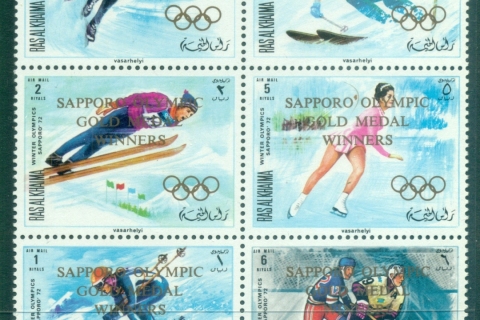 Ras-Al-Khaima-1970-Sapporo-Winter-Olympics-Opt-Gold-Medal-Winners-Blk-6-MUH-lot84560