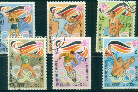 Ras-Al-Khaima-1972-Mi649-654-Summer-Olympics-Munich-CTO
