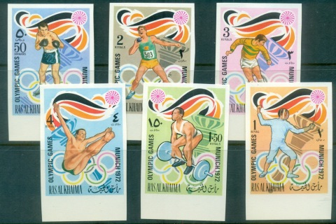 Ras-Al-Khaima-1972-Mi649-654B-Summer-Olympics-Munich-IMPERF-MLH