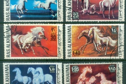 Ras-Al-Khaima-1972-Mi656-661-Horses-CTO