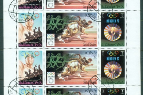 Ras-Al-Khaima-1972-Mi812-814-Summer-Olympics-Advertising-Posters-sheet-CTO