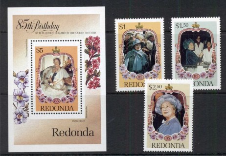 Redonda-1985 Queen Mother 85th Birthday + MS