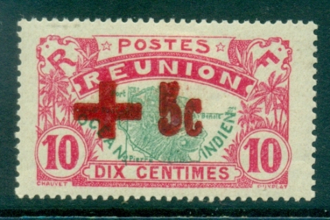 Reunion 1915 10c + 5c Red Surcharge