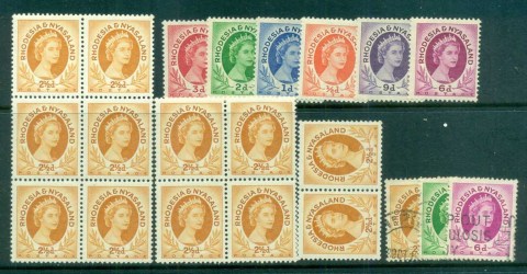 Rhodesia-Nyasaland-1954-56-QEII-Definitives-Asst-MUH-MLH-FU