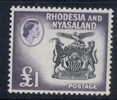 Rhodesia-Nyasaland-1959-63-QEII-Pictorials-Arms-1-pound-MLH