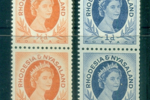Rhodesia-Nyasaland-1955-56-QEII-Coil-pairs-MLH