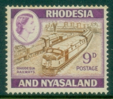 Rhodesia-Nyasaland-1959-63-QEII-Pictorial-9d-Railroad-Trains-tones-MLH