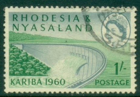 Rhodesia-Nyasaland-1960-1sh-View-of-Dam-FU_1