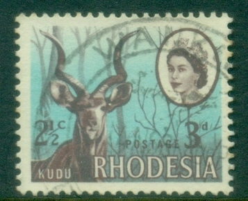 Rhodesia-1967-68-QEII-Pictorial-Dual-Currency-3d-2½c-Kudu-FU