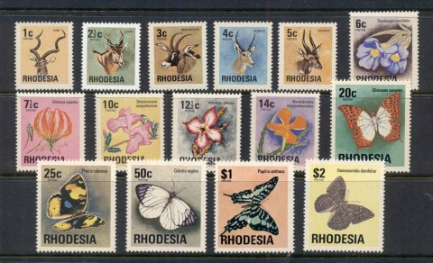 Rhodesia-1974-Flowers-Butterflies-no-1976-issues-MUH