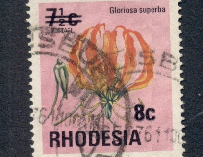 Rhodesia-1976-Flowers-Surch-8c-on-7-5c-FU