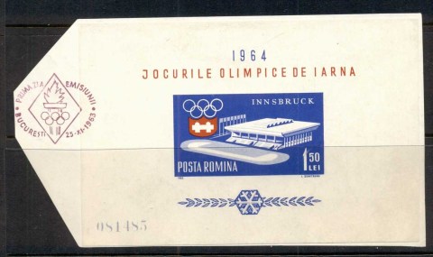 Romania-1963-Winter-Olympics-Innsbruck-MS-on-piece-FDI-FU