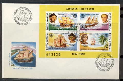 Romania-1992-Europa-Columbus-Discovery-of-America-MS-FDC