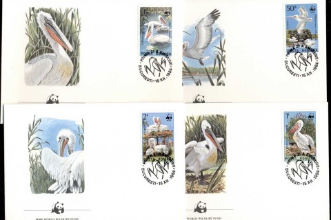 Romania-1984 WWF Dalmation Pelican 4xFDC