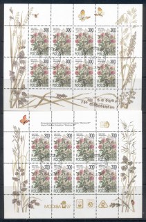 Russia-1995-Flowers-Moscow-300r-sheetlets-CTO