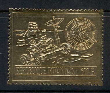 Rwanda 1972 Apollo 15 Space Mission Gold Foil Embossed