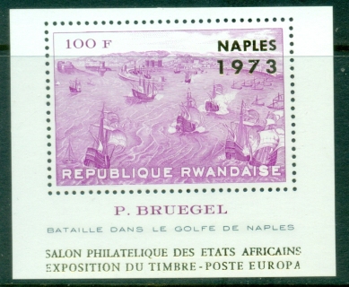 Rwanda-1973-Europ-Afrique-Bay-of-Naples-Stamp-Ex-MS-Gold-Opt-trimmed-MUH