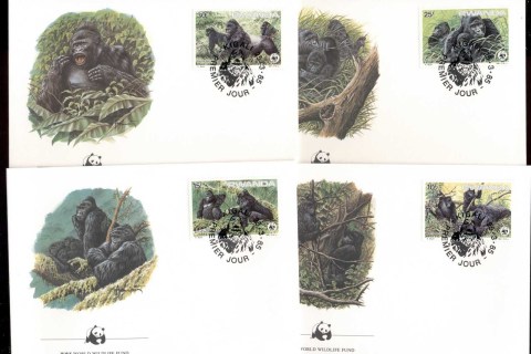 Rwanda-1985 WWF Mountain Gorilla 4xFDC