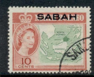 Sabah-1964-QEII-Pictorial-Opt-on-North-Borneo-10c-FU