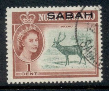 Sabah-1964-QEII-Pictorial-Opt-on-North-Borneo-1c-FU