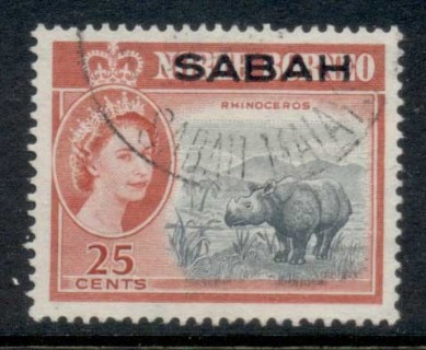 Sabah-1964-QEII-Pictorial-Opt-on-North-Borneo-25c-FU