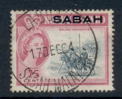 Sabah-1964-QEII-Pictorials-Opts-on-North-Borneo-15c-FU